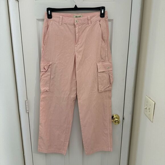 Madewell Garment Dyed Low Slung Straight Cargo Pants Size 26 Pink Wide Leg - Picture 1 of 6
